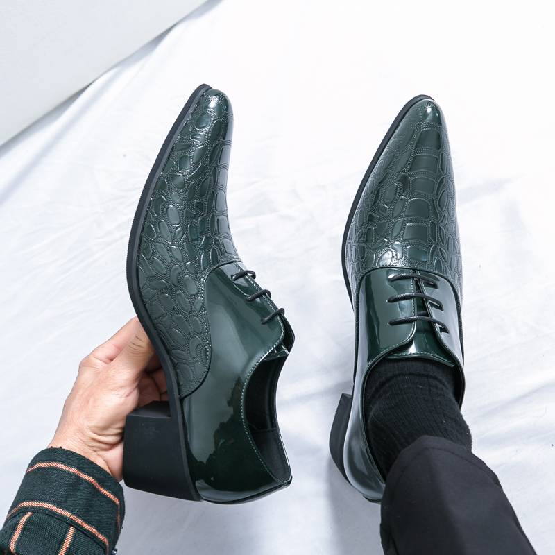 Neue Mode Herren High Heel Spitzschuh Golden Business Lederschuhe Schnürung Nachtclub Modenschau Trend Europäische und amerikanische Herrenschuhe_voghion.com