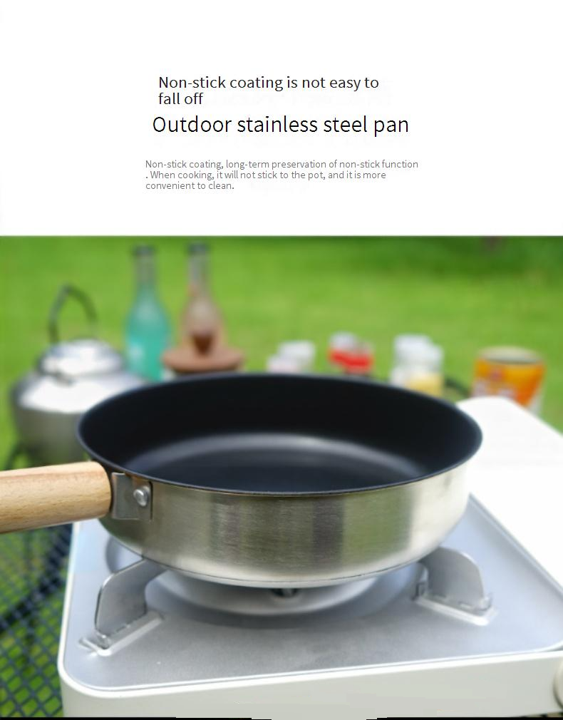 Camping Skillet Non-Stick Stainless Steel Frying Pan For Outdoor Cooking Compatible With Induction Gas Stoves Portable For Hiking Picnics_voghion.com