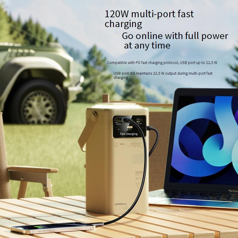 Banco de energía móvil de 120 W para acampar al aire libre, gran capacidad, 50 000 mAh, carga ultrarrápida con cable incorporado_voghion.com