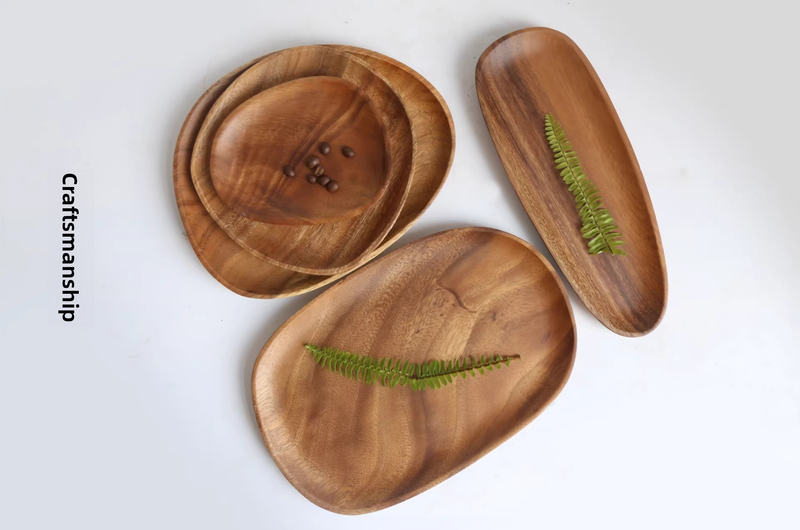 Walnut Snack Tray – Japanese Style Solid Wood Dessert Plate For Fruits Nuts & Candy (Creative Acacia Design)_voghion.com