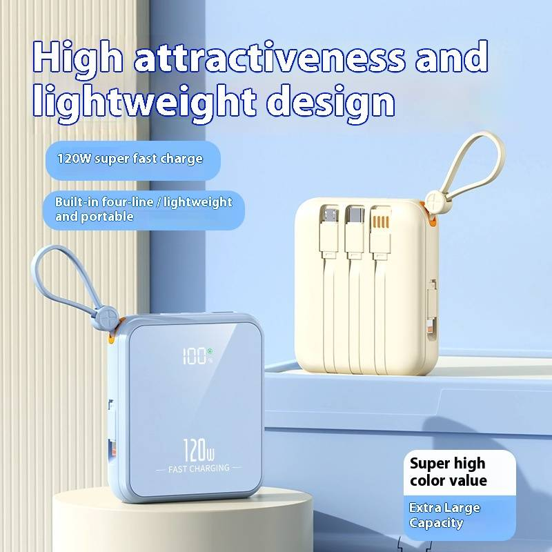 120W Super Fast Charging Power Bank, 10000mAh/20000mAh Mini Portable Charger With Built-in 4 Cables, PD20W Quick Charge, Compact & Stylish_voghion.com