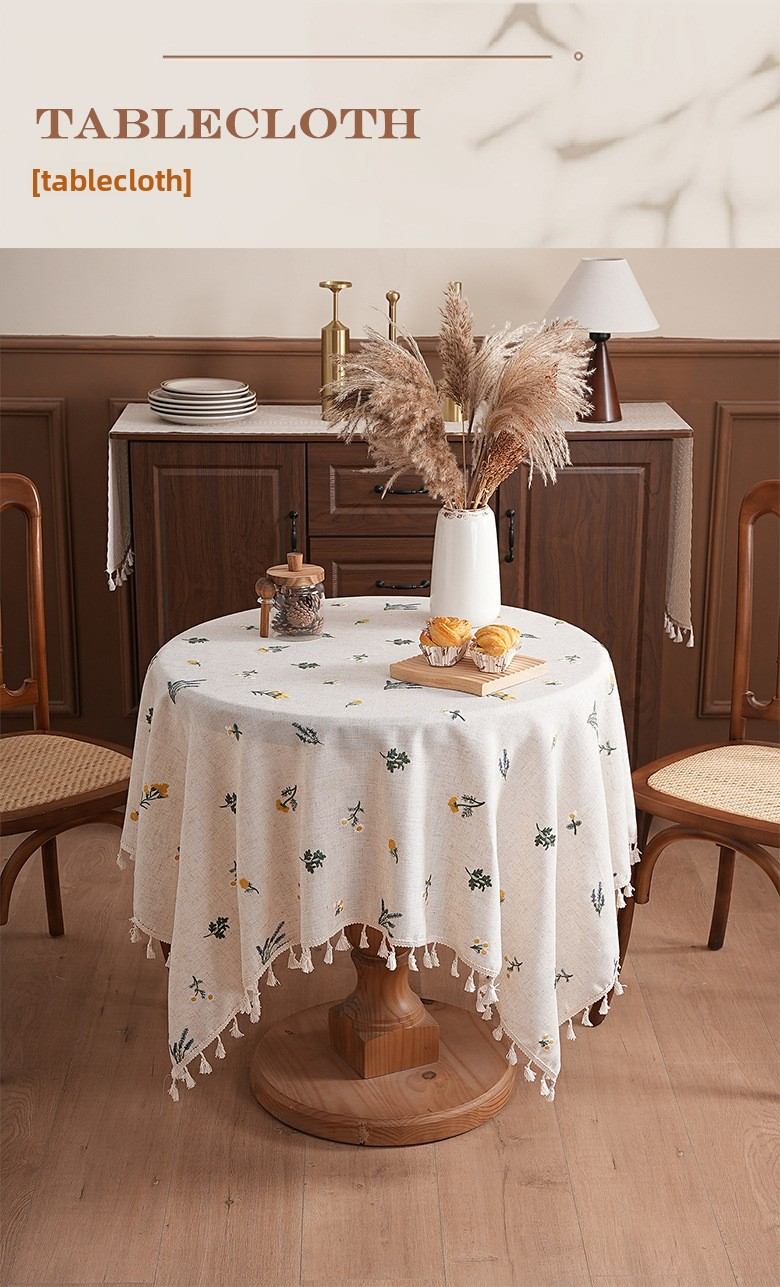 Minimalist Wheat Embroidery Tablecloth – Polyester Round/Rectangular Cover For Home & Café – Lightweight & Dustproof_voghion.com