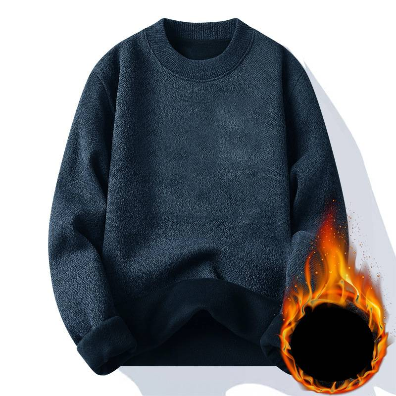 Men's Clothing Fleece-Lined Sweater Winter Warm Knit Pullover Soft Chenille Thermal Long Sleeve Casual Tops (Black, Beige, Dark Grey, Navy, Teal)_voghion.com