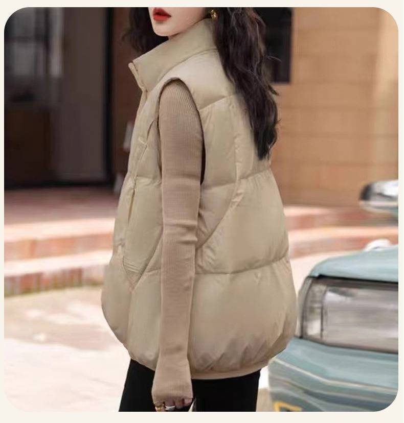 Women's Lightweight Down Vest Winter Fashion Puffer Sleeveless Jacket With Duck Feather Filling, Stand Collar, Zipper Closure, Pockets_voghion.com