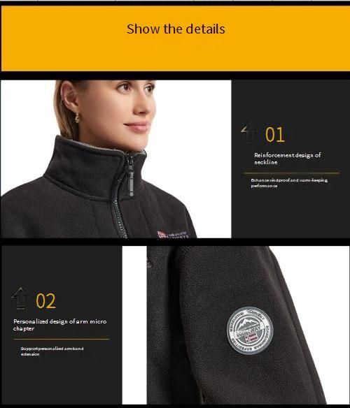 Premium Double-Layer Fleece Jacket For Men & Women - Warm Winter Windproof Reversible Stand Collar Coat With Zipper Closure (Black, Dark Grey)_voghion.com