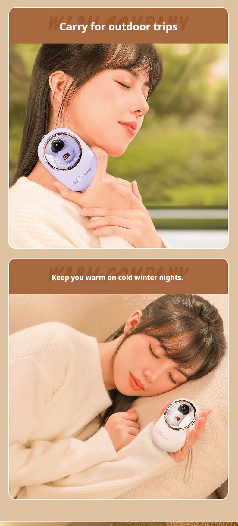 Portable Hand Warmer With 5000mAh Power Bank - USB Rechargeable, 3-Color LED Light, Fast Heating For Winter & Outdoor Use_voghion.com