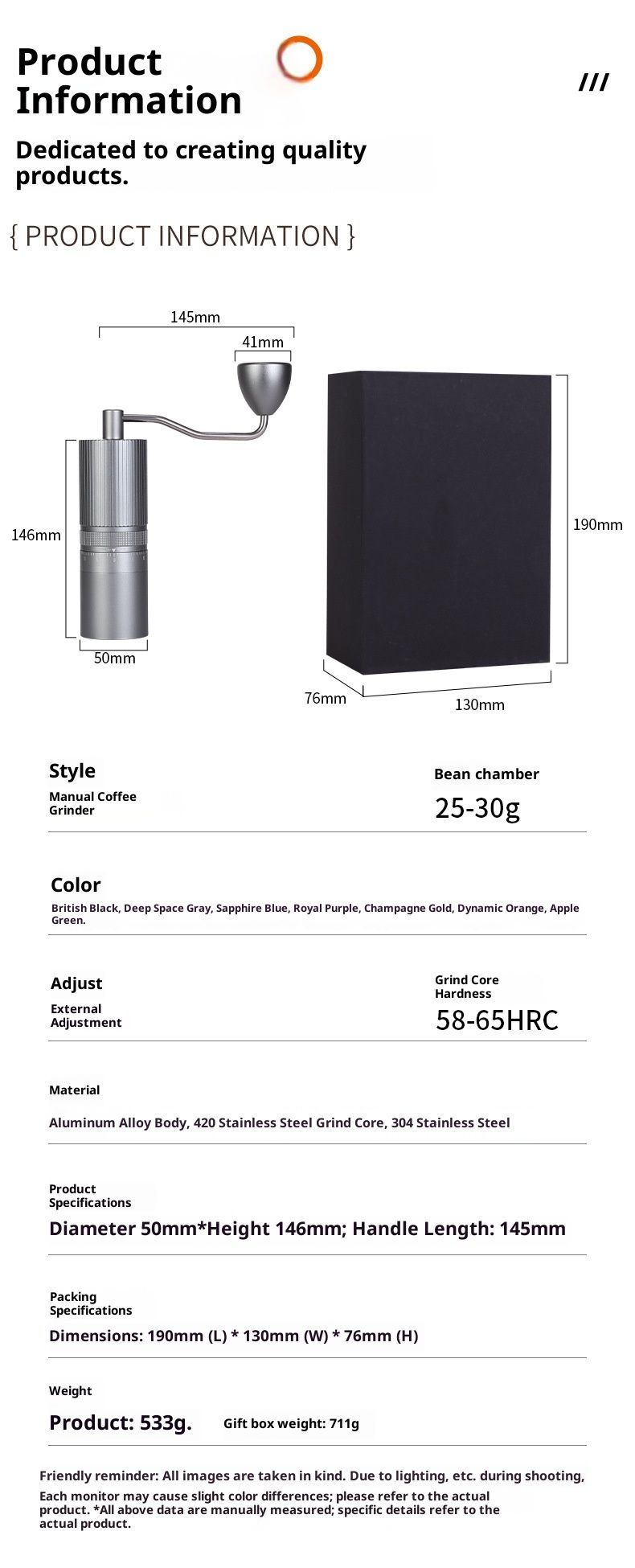 Premium Manual Coffee Grinder With 7-Star CNC Steel Burr - Adjustable Coarseness, Ergonomic Design & Nordic Aesthetic (Black)_voghion.com