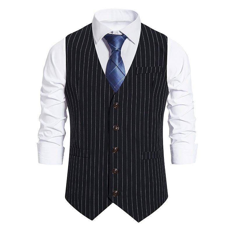 Striped single breasted in European size, Gatsby casual suit vest for men_voghion.com