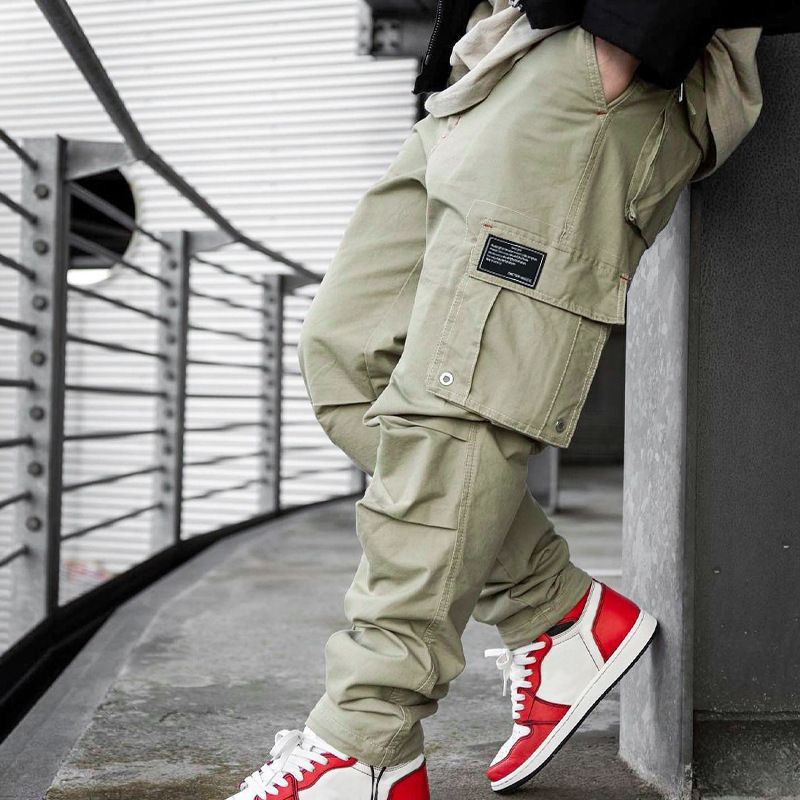 25 Spring Summer New Men's Casual Pants Multi-Pocket Solid Color Loose Jogger Cargo Trousers_voghion.com