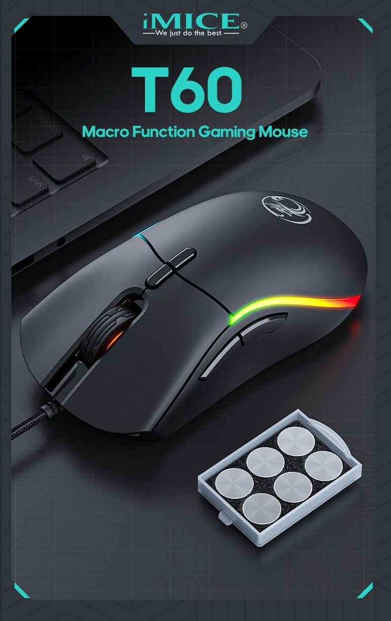 Digitex Digitex IMICE Brand T60 Gaming Mouse RGB Lighting Macro Definition Double-Sided Cover Interchangeable Driver Programming_voghion.com