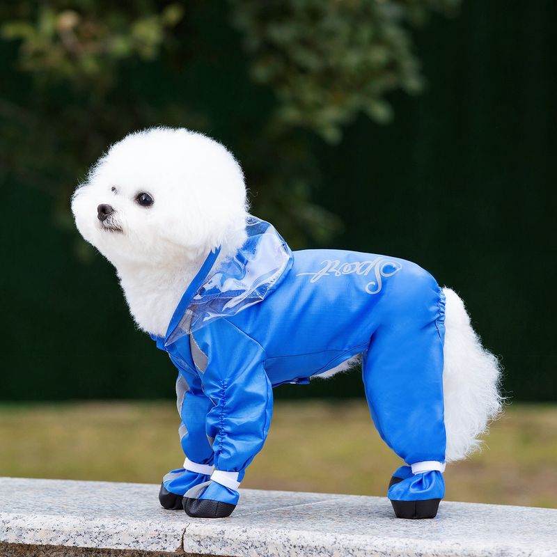Outdoor Travel Four-Legged Full Coverage Splash-Proof Small Pet Raincoat One-Piece With Hood And Reflective Strips Dog_voghion.com