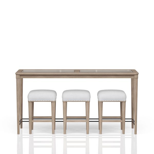 Frosted Glass Console Table With 3 Stools_voghion.com