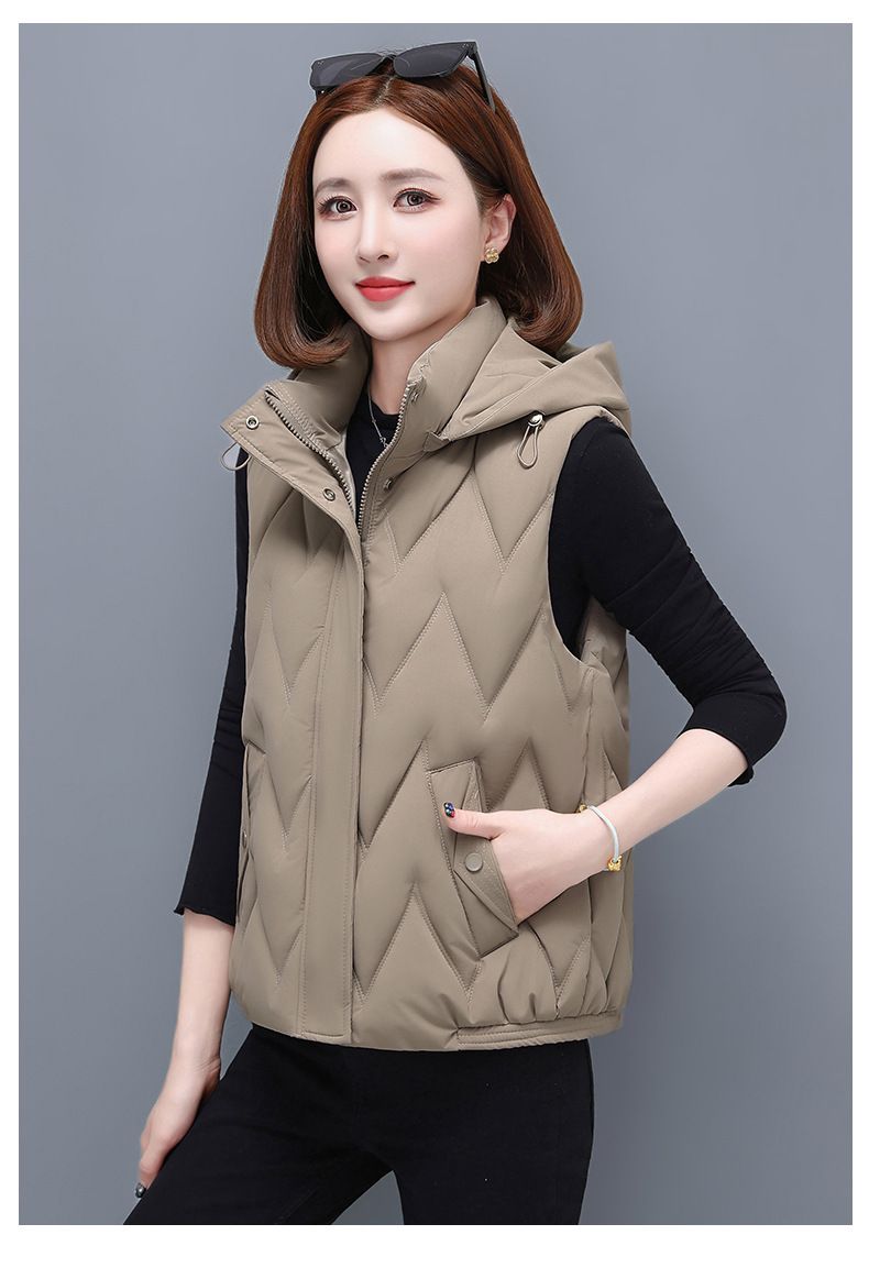 Gilet matelassé pour femme avec capuche amovible, veste d'hiver légère et chaude sans manches, doudoune décontractée pour petites et grandes tailles, coque en polyester_voghion.com