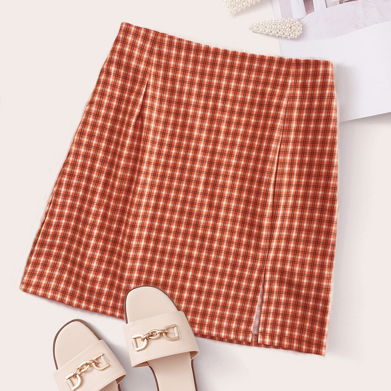 Mini gonna a fessura scozzese da donna alla moda, gonna sottile con cerniera a vita alta_voghion.com