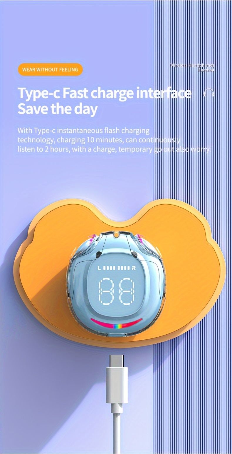 5.4 Wireless Earbuds Built-in Ambient Lighting Sports Gaming Bass Touch Control Headset Digital Display_voghion.com