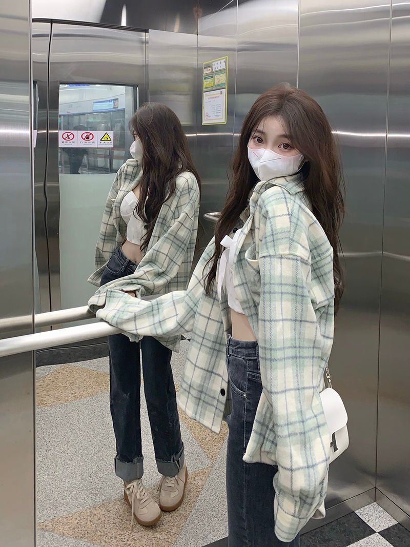 Checkered For Women Spring Autumn New Korean Version Cardigan Jacket With Loose Versatile Temperament, Small And_voghion.com