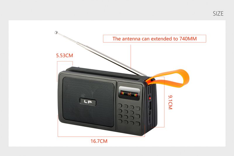 LP-V52 Square Radio Bluetooth Stand Solar Charging Long Antenna with Screen Button Mischievous Mini Card Insertion_voghion.com