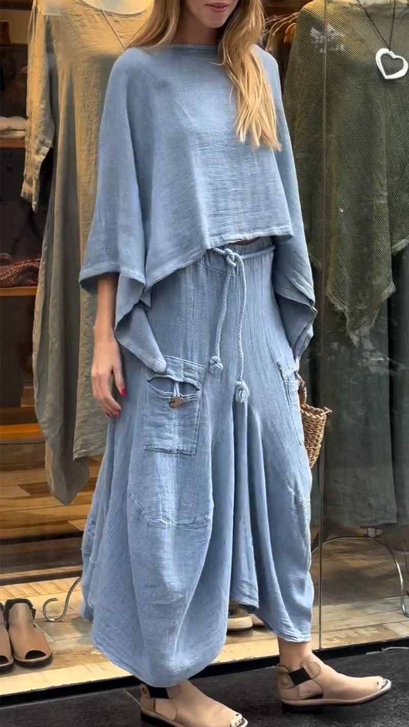 Vêtements pour femmes printemps et automne, ensemble deux pièces décontracté, couleur unie, jupe ample_voghion.com