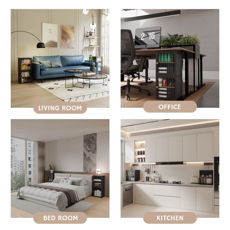 Single Sturdy & Convenient Foldable Cabinet, Durable Steel-Wood Combo With Anti-Slip Design & Quick Fold & Install, Easy To DIY Storage Container With Door, Black_voghion.com