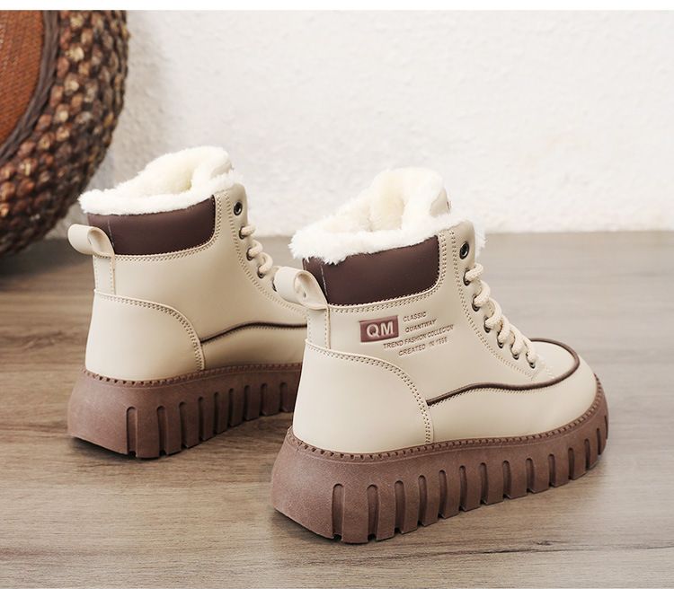 KT2816 Nuevos zapatos de invierno 2024 de caña alta para mujer, zapatos de algodón con suela gruesa, zapatos de plataforma de terciopelo sencillos para estudiantes que mejoran la altura_voghion.com
