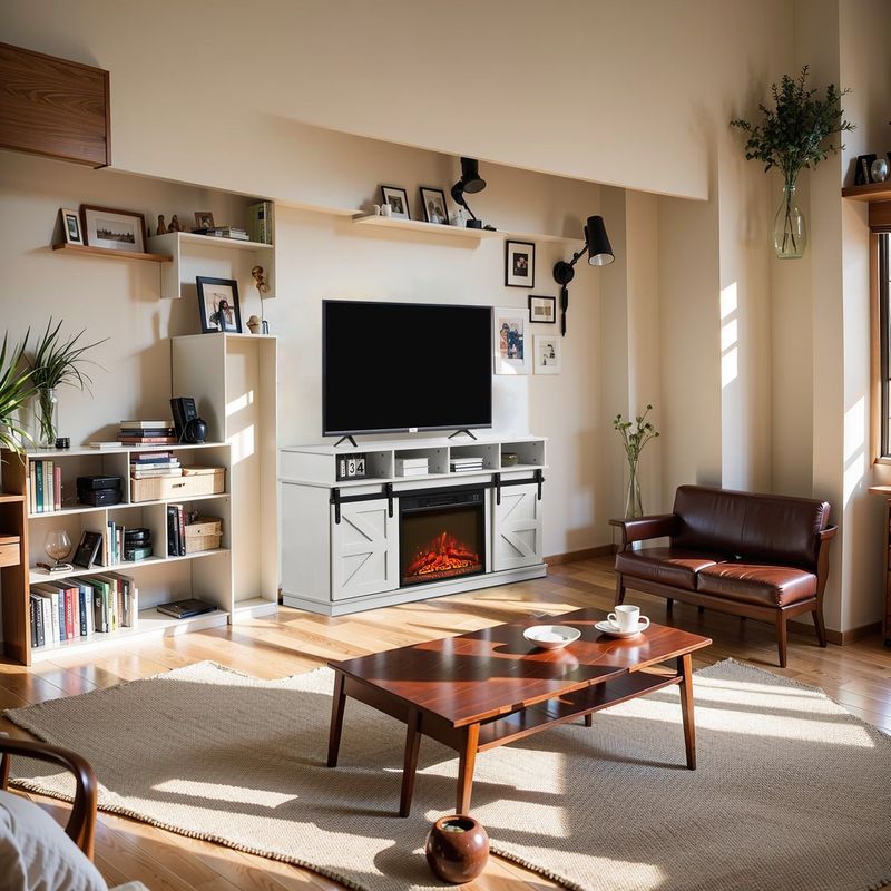Modern Farmhouse TV Media Stand, Large Barn Inspired Home Entertainment Console, With 23" Fireplace Insert, For TV Up To 65'', With Open Shelves And Closed Cabinets, White_voghion.com