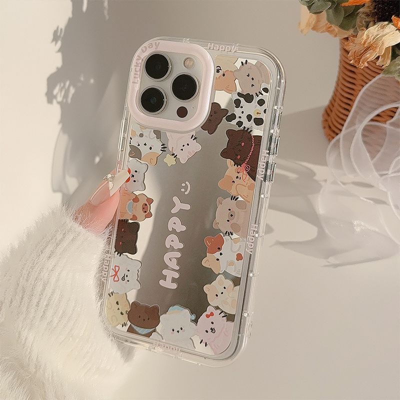 Specchio ins simpatico gatto adatto per 14Pro Max15 custodia per cellulare iPhone13 coreano 12 cordino 11_voghion.com