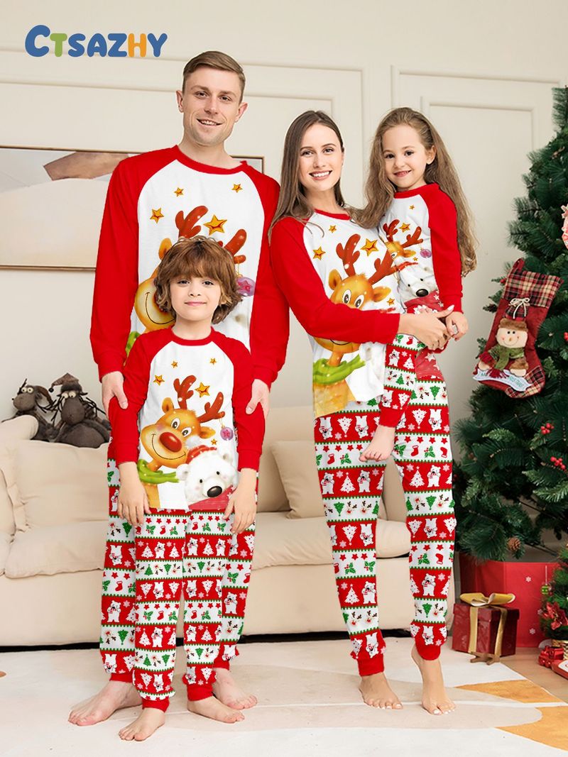 Weihnachten hirsch schnee Bär Weihnachten familie kleid gedruckt hause kleid pyjamas_voghion.com