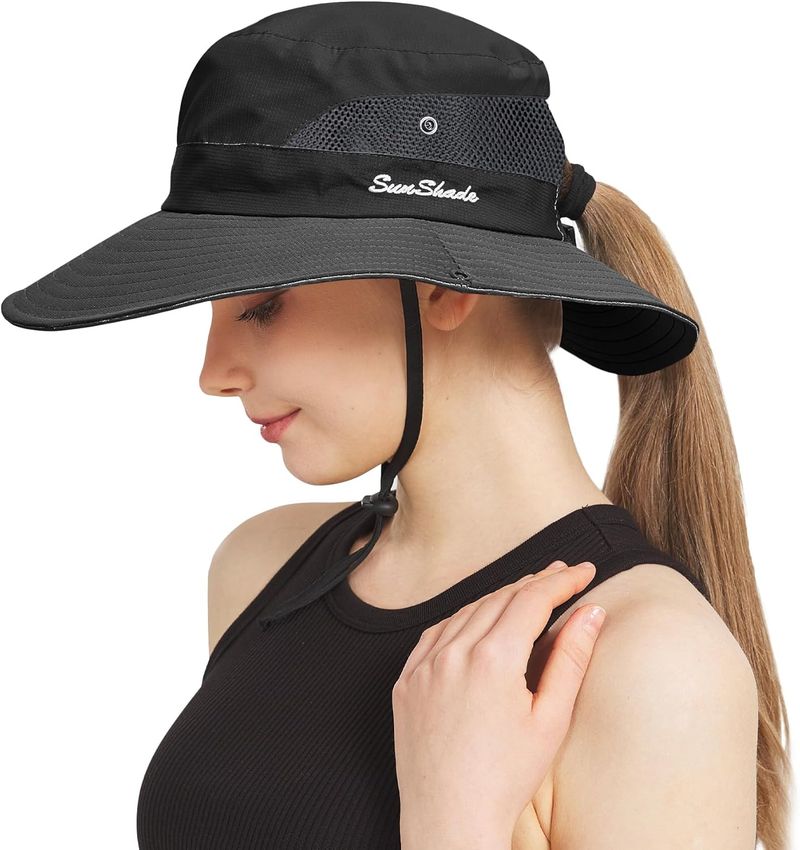Cappelli da pescatore con coda di cavallo NPQQUAN per donna e uomo, tesa larga, protezione UPF 50+, cappelli da spiaggia e da pesca_voghion.com