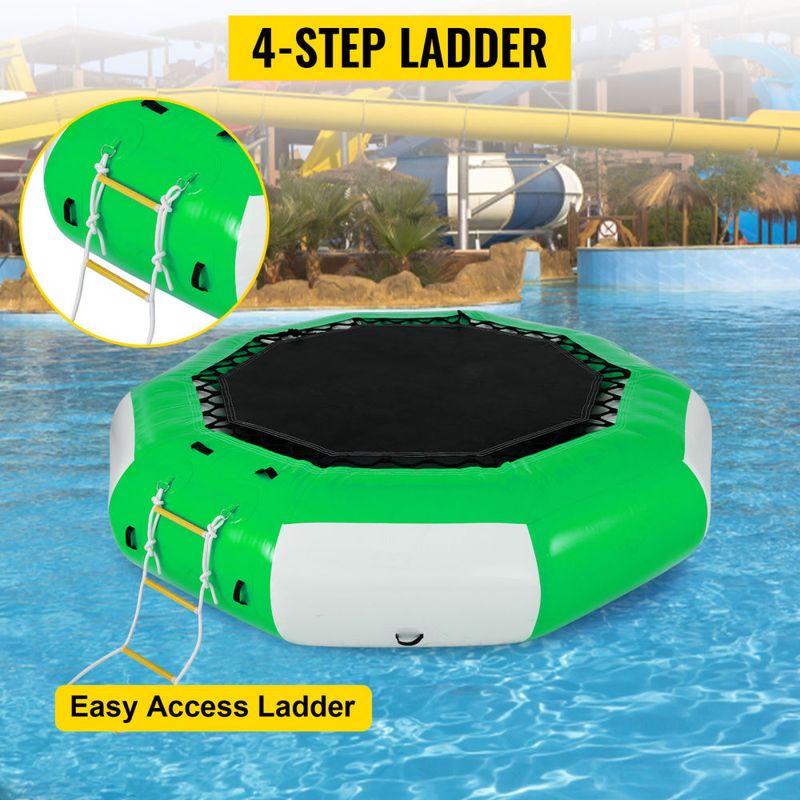 VEVOR Inflatable Water Trampoline 10FT , Round Inflatable Water Bouncer with 4-Step Ladder, Water Trampoline in Green and White for Water Sports._voghion.com