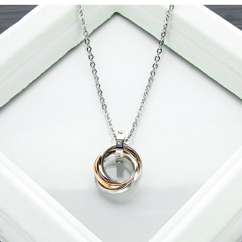 Collana con ciondolo a tre anelli intrecciati in acciaio inossidabile, per uomo, con catena per maglioni, per coppie_voghion.com