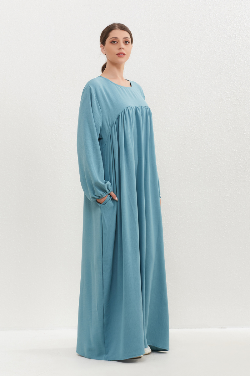 Women's Clothing Two Piece Set Solid Color Headscarf Robe Dress Ethnic Style_voghion.com