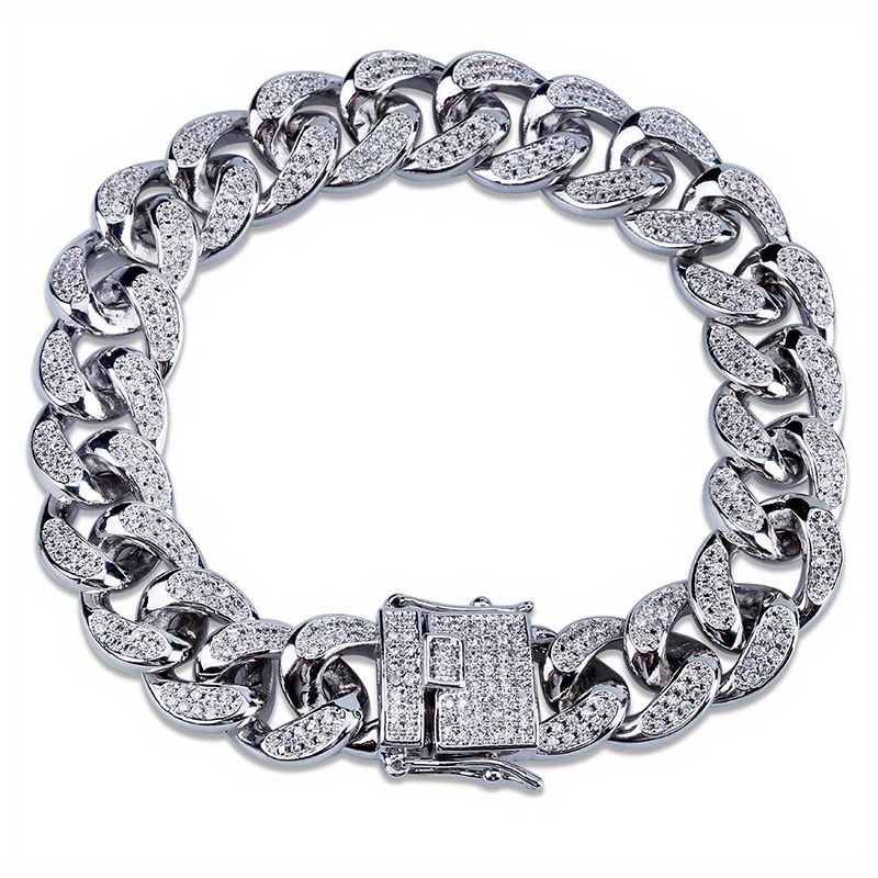 Aurora Atelier Luxury Iced Out Cuban Link Chain Bracelet For Men Paved Crystal Hip-Hop Jewelry Stainless Steel Bling Bling Wristband Gift_voghion.com