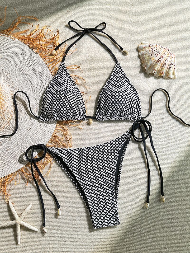 Bikini da spiaggia con ferretto e top a rete, sexy, tinta unita, da donna_voghion.com