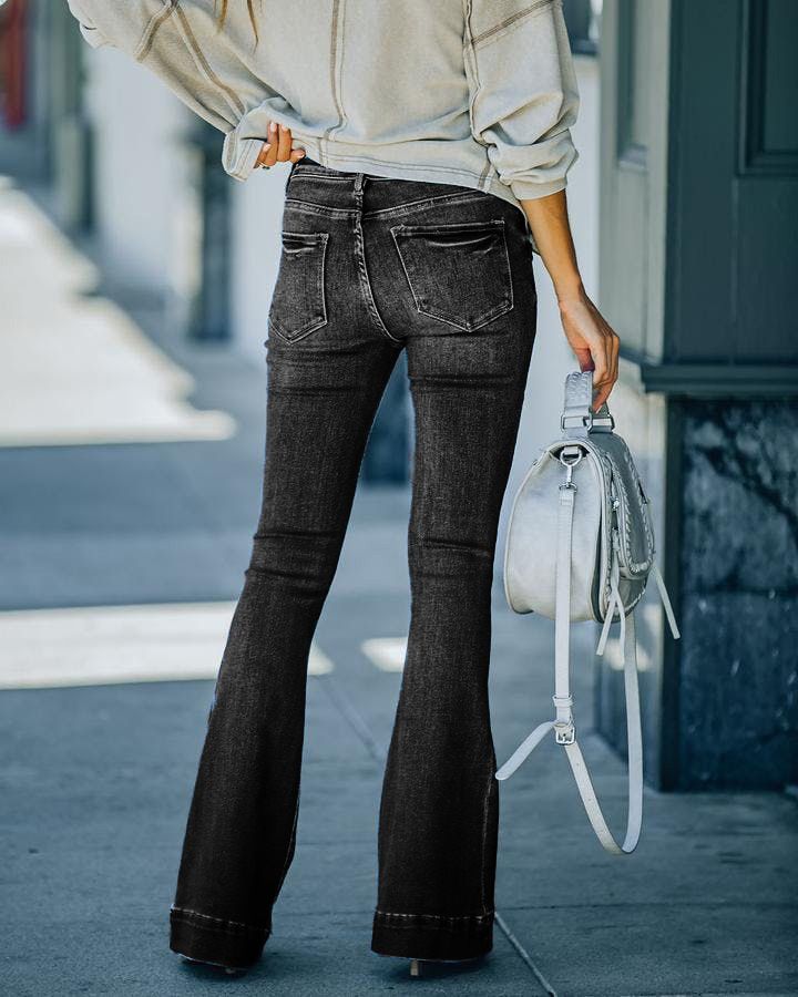 Pantalon évasé taille haute pour femme, style rétro, avec larges pattes d'éléphant et élastiques_voghion.com