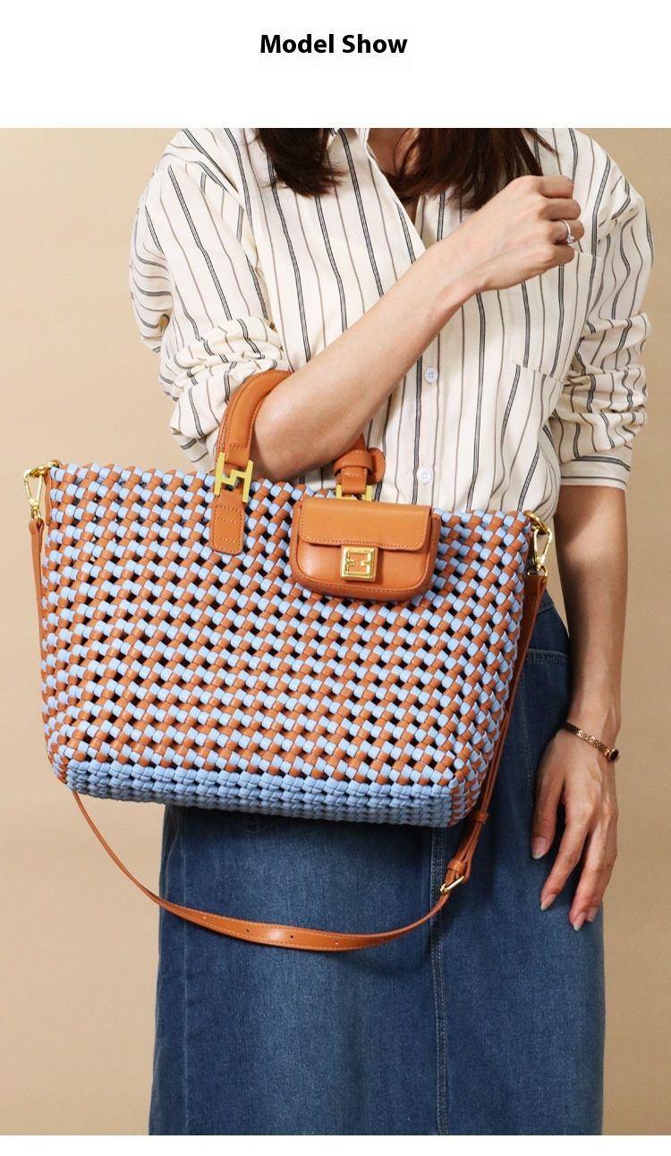 Håndvesker til kvinner, nye sommervevde handlevesker, enkle, uformelle skuldervesker, fasjonable og allsidige mor-og-barn-vesker, myntvesker._voghion.com