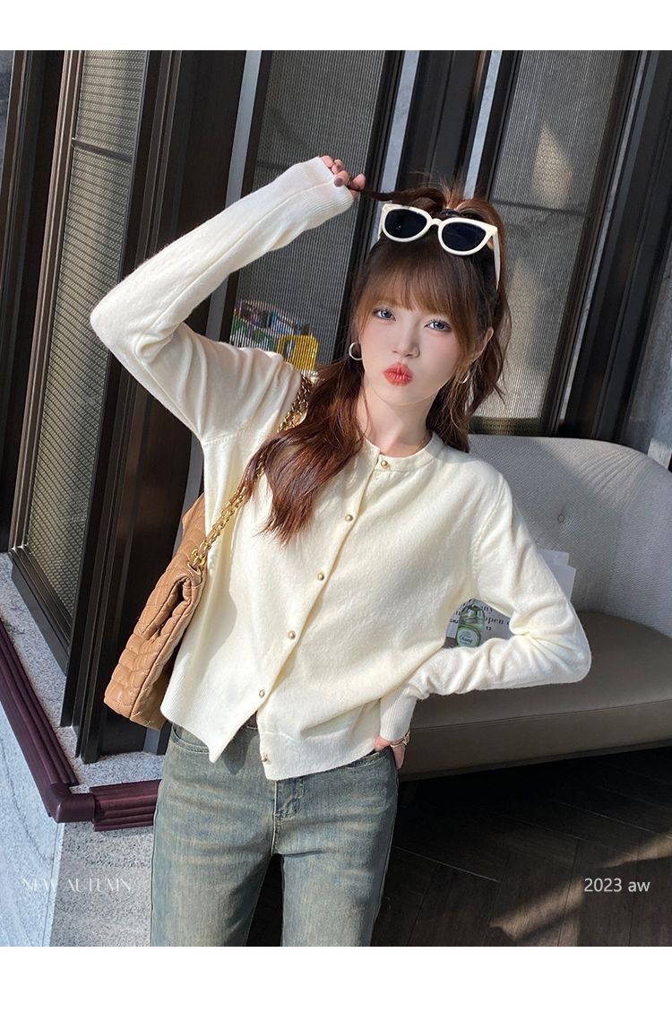 girl Korean Style Knitted Cardigan For Women, Autumn New Outerwear Sweater, Short Slim Fit Inner Layer Base Shirt Top_voghion.com