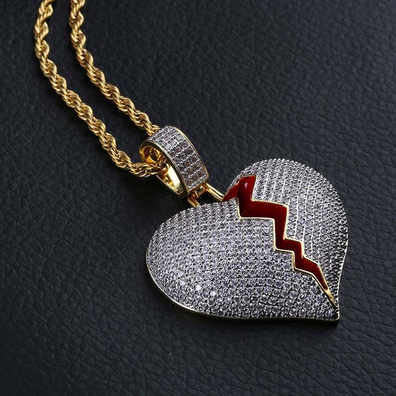Sieraden voor heren Persoonlijkheid Hot Style Gebroken Hart Vorm Gebroken Hart Mannelijke en Vrouwelijke Koppel Hanger Volle Zirkoon Hip Hop Ketting_voghion.com