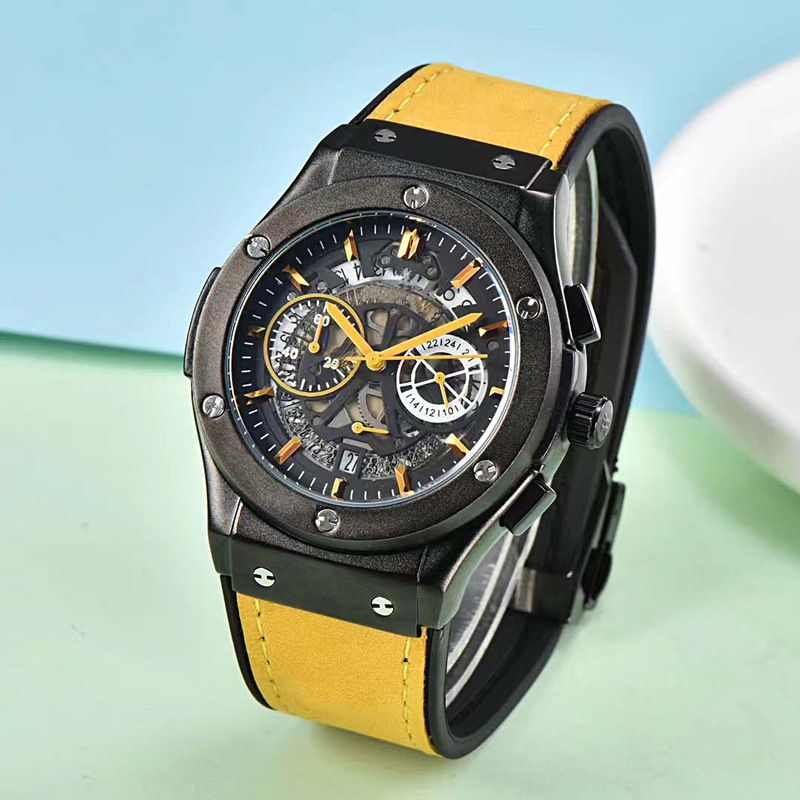 Nuovo orologio da uomo semplice, leggero, di lusso, alla moda, con scheletro, quadrante europeo, multifunzione, sei lancette, secondi continui, al quarzo_voghion.com