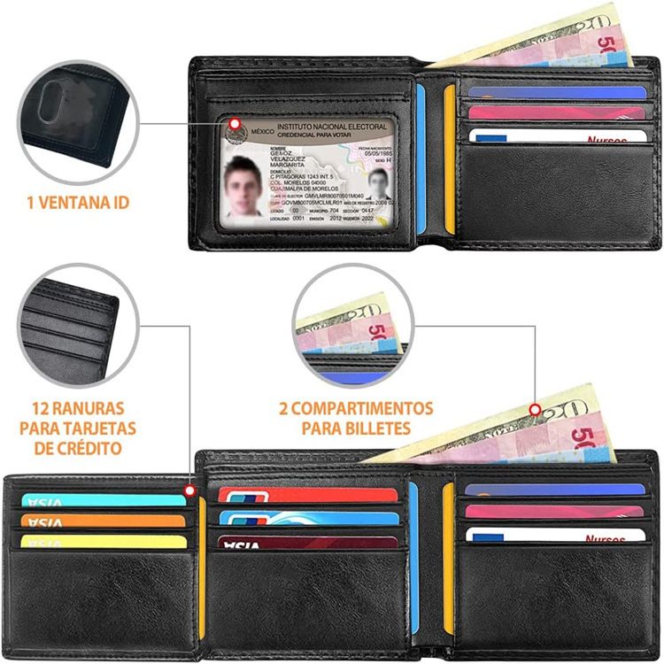 Men's Wallet Card Cases Men's Wallet Carbon Fiber RFID Multi Card Tri Fold Loose Leaf Card Holder Splicing Wallet Wallet_voghion.com