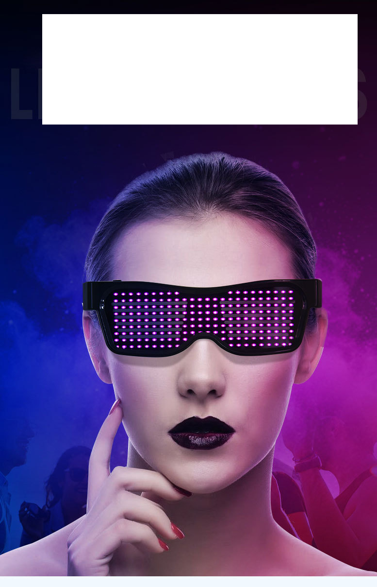 APP Bluetooth LED brýle s diodami, Douyin stejný styl bar disco dynamické nabíjení zakázkový vzor LED sluneční brýle_voghion.com