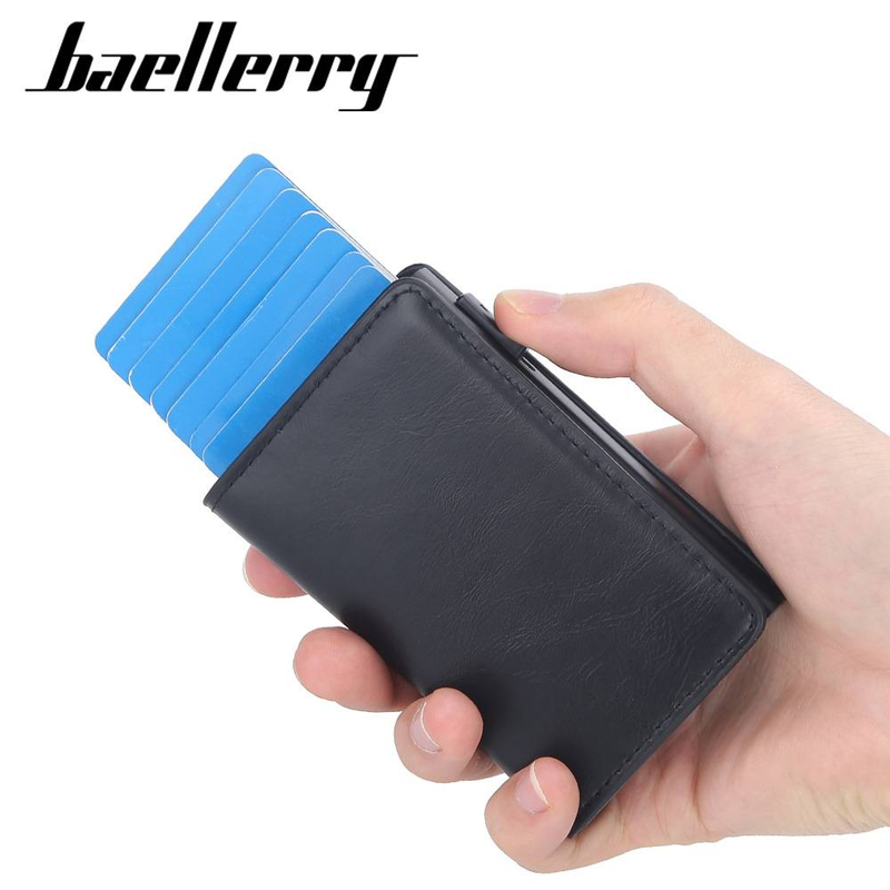 Baellerry New RFID Retro Multi-card Slot Side Push Card Holder Crazy Horse Leather Anti-magnetic Card Holder Men_voghion.com