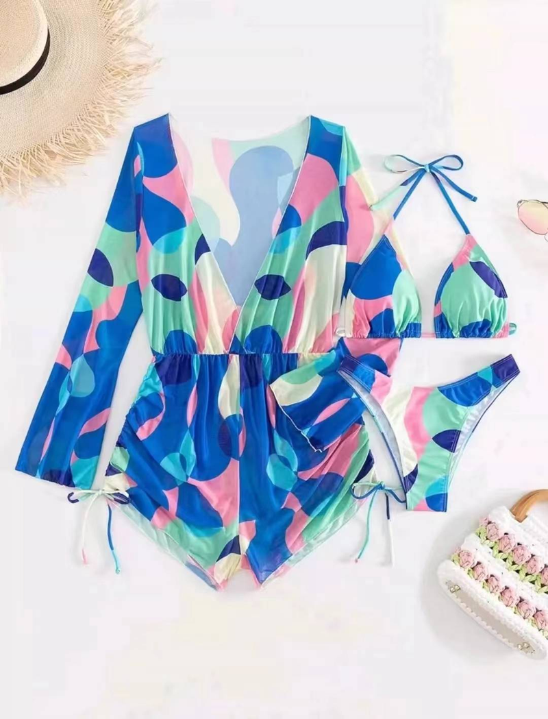 Traje de baño europeo nuevo de tres piezas 2024 Bikini de mujer Bikini de una pieza con manga larga y parte superior de malla_voghion.com