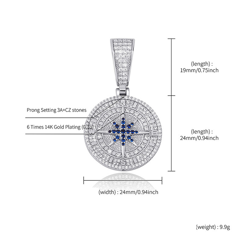 Compass Pendant Full Of Zircon Hip Hop Pendant Hip Hop Personality Trendy Men And Women Necklace Accessories_voghion.com