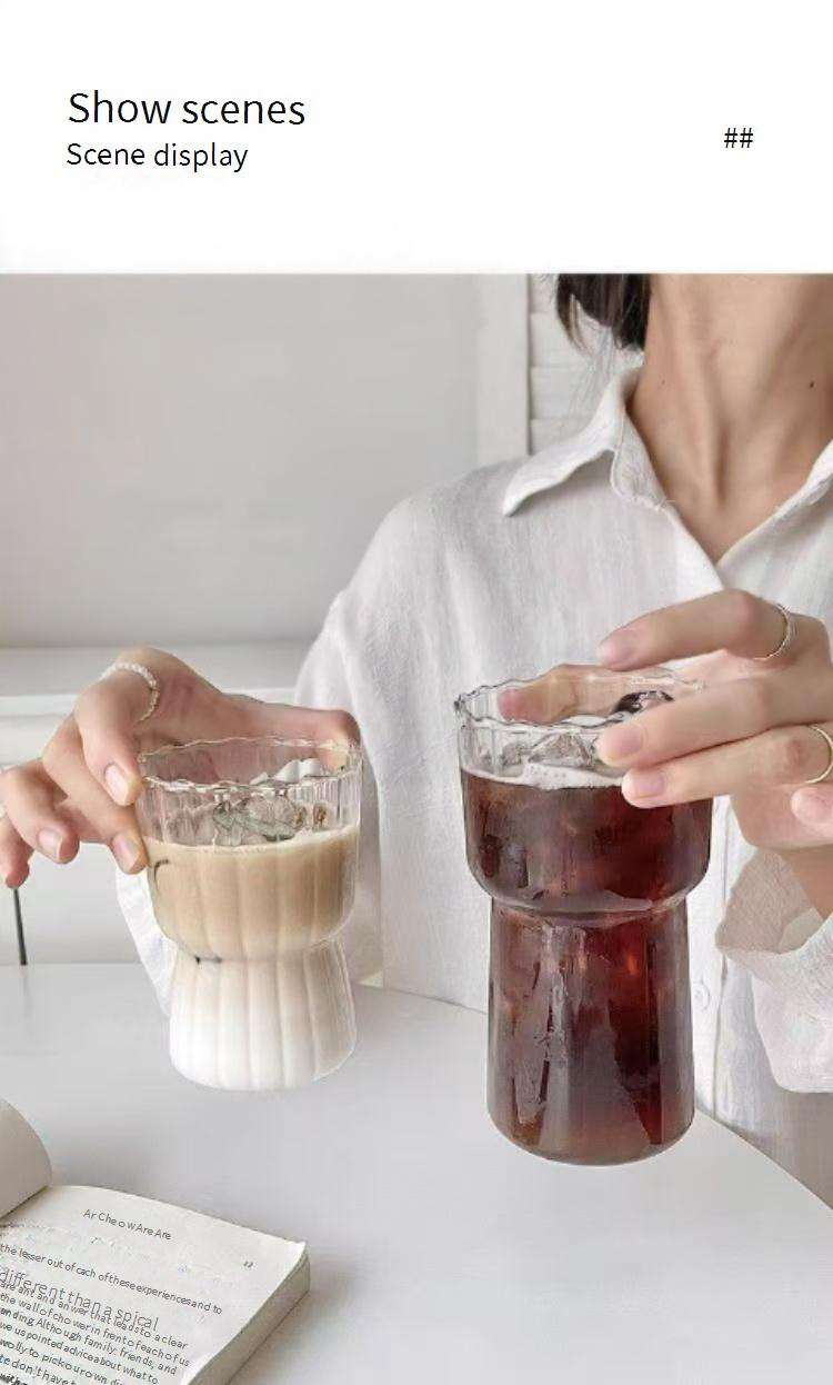 Coffeeware Striped Latte Coffee Cup Ins Style Glass Cup Home Water Cup Girls Ice Milk Cup Bamboo Juice Cup_voghion.com