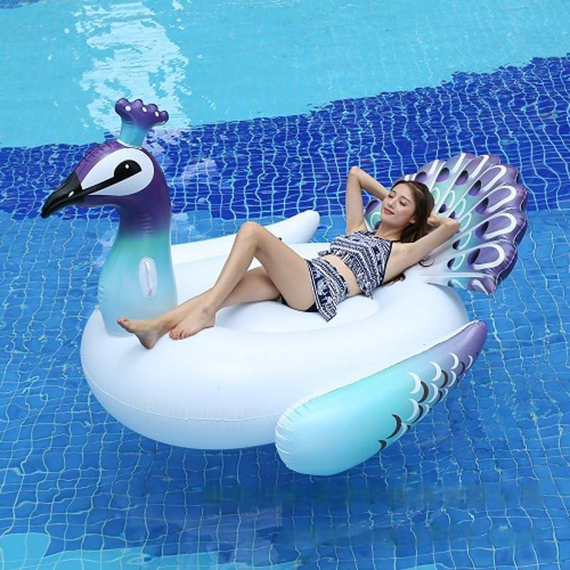 Galleggiante gonfiabile a forma di pavone per piscina - Design a cigno blu per adulti, sedia a sdraio sull'acqua con seduta comoda_voghion.com