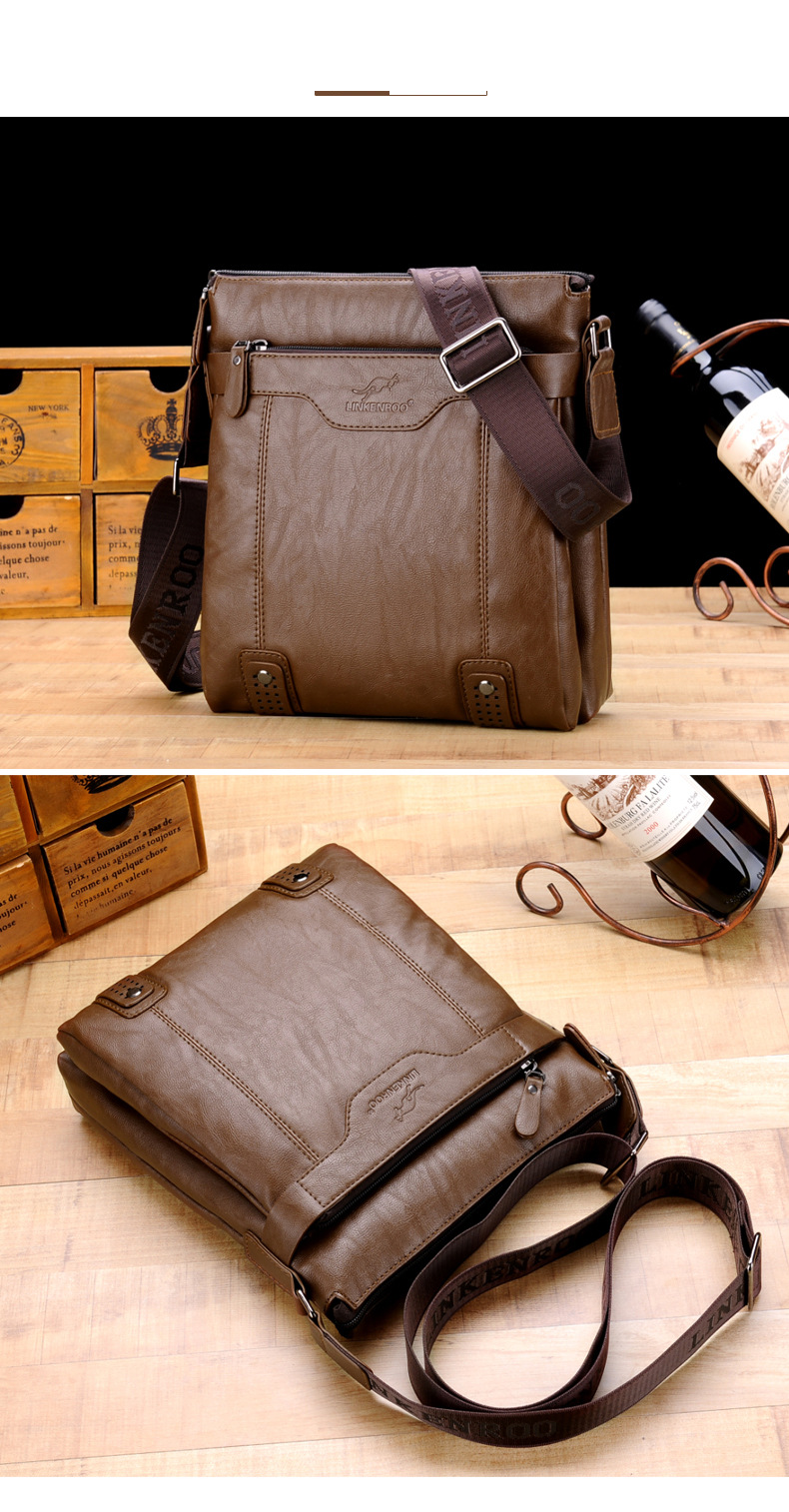 Taschenset für Herren: Einschultrige Herren-Ledertasche, umgehängte Business-Aktentasche, lässiger vertikaler Gezeitenrucksack._voghion.com