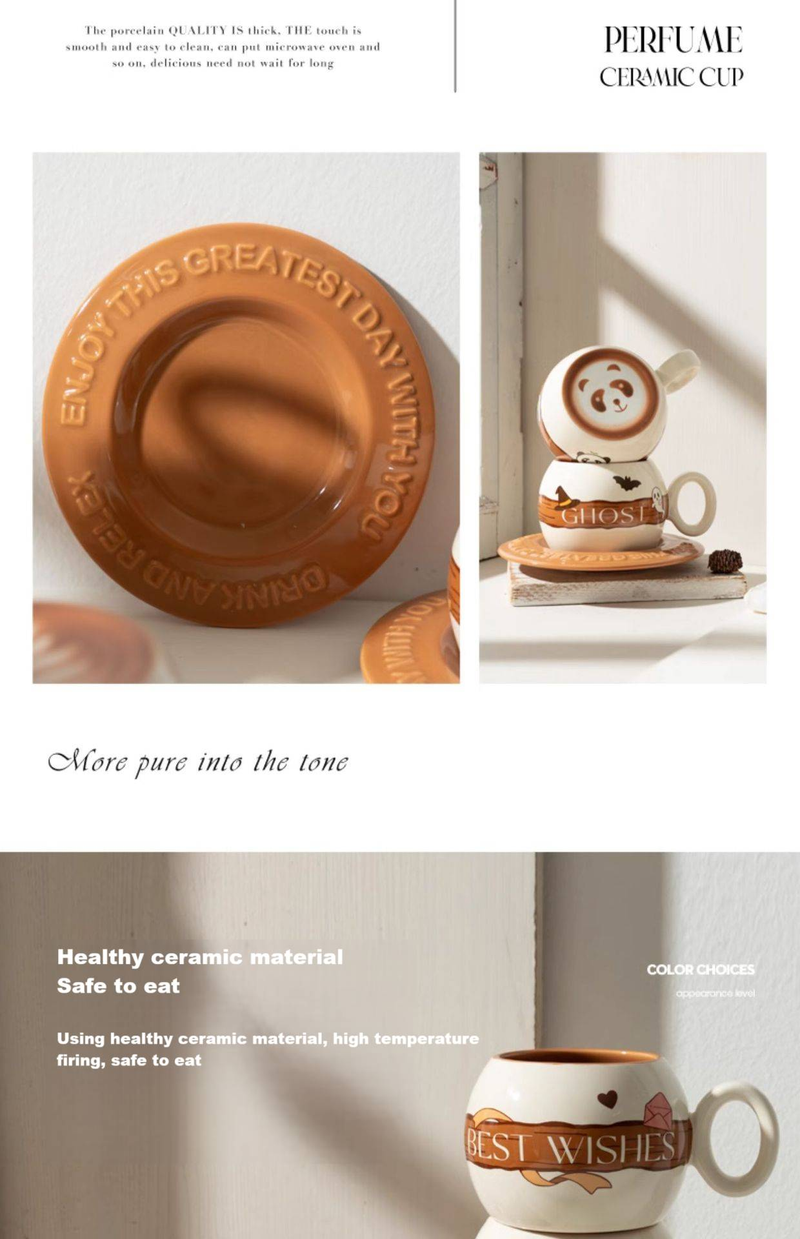 Tazza con fondo estraibile, tazza con fiore, regalo creativo per coppia, casa, con cucchiaio, latte, carino panda in ceramica, set di tazze da caffè e piattino_voghion.com