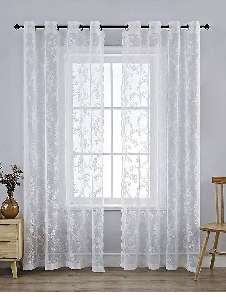 Wave Lace Sheer Curtains 80% Polyester - White/Pink Voile Drapes For Living Room Bathroom Light Filtering Privacy, Rod Pocket Ready To Hang_voghion.com
