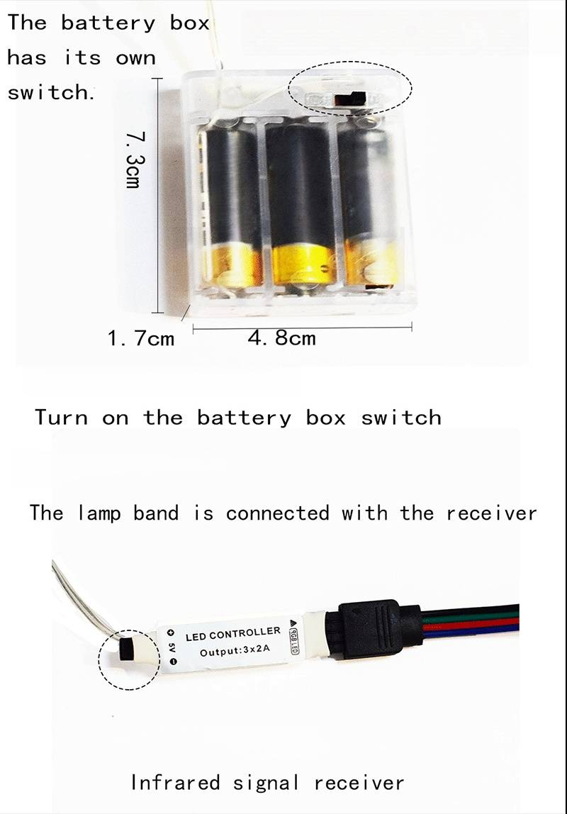 Tira de luces LED RGB con control remoto de 24 teclas y batería - Tiras de luces de 5 V 2835/5050 que cambian de color para retroiluminación de TV, ambientación y decoración de interiores_voghion.com