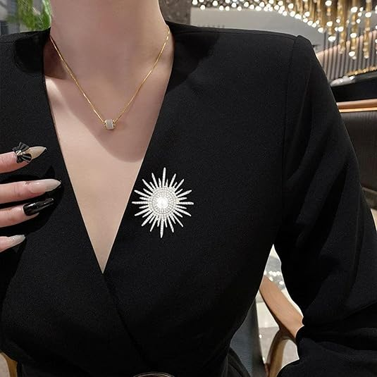 Sunflower Brooch, Sunflower Pearl Brooch, Women's Sunflower Rhinestone Brooch, Flower Brooch, Pearl Pine Clothes Lapel Badge Brooch, Pine Hanging_voghion.com